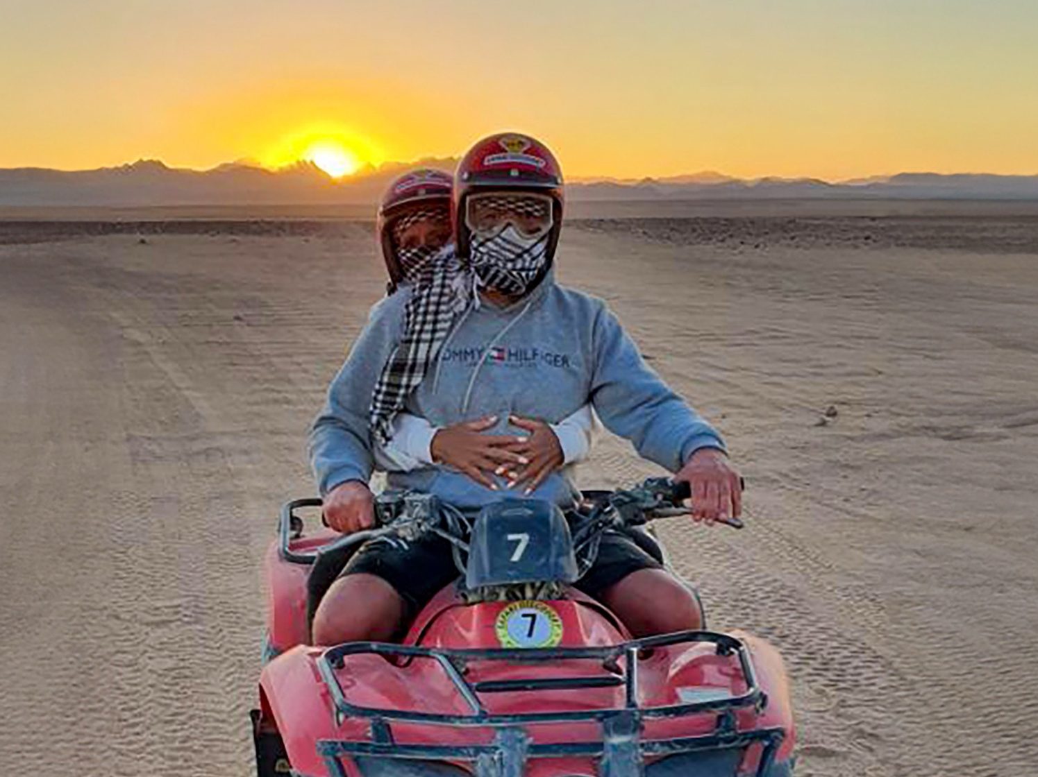 Moto quad lined up during a break in the desert